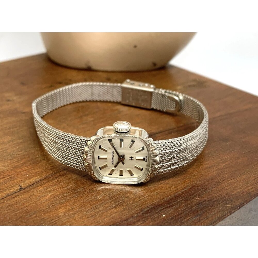 Hamilton Women's Watch 14k White Gold Case Vintage Swiss Hand Wind Petite 15mm - Picture 10 of 16